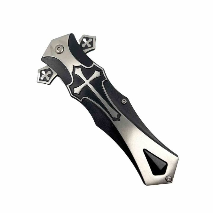 Lot de 2 Couteau Biker ElitEdge Knight A/O Black Lame Acier Inox Dagger Manche Abs Clip Linerlock EE10817BK - Livraison Gratuite