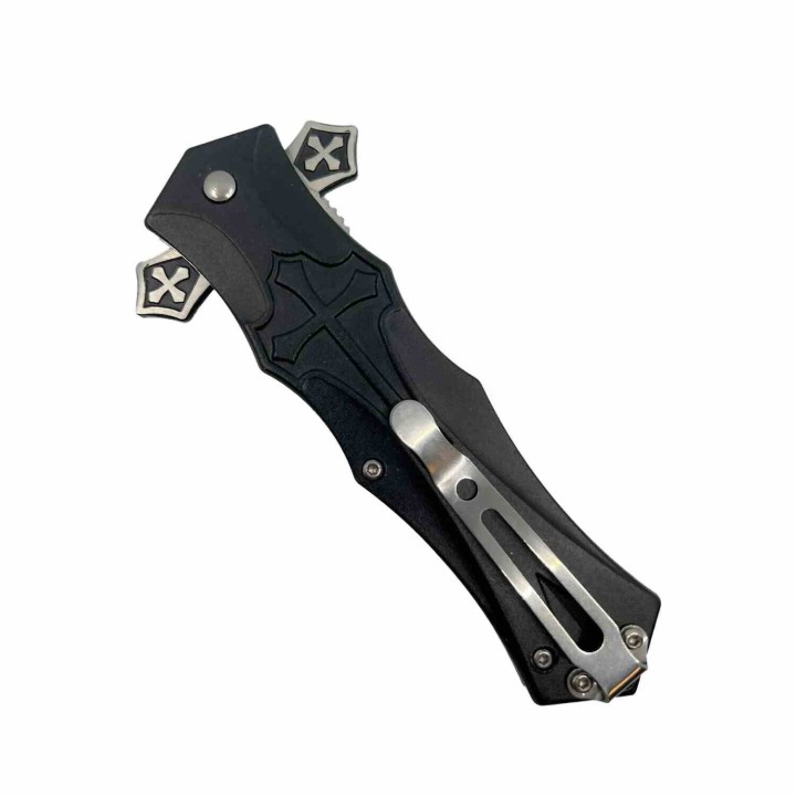 Lot de 2 Couteau Biker ElitEdge Knight A/O Black Lame Acier Inox Dagger Manche Abs Clip Linerlock EE10817BK - Livraison Gratuite