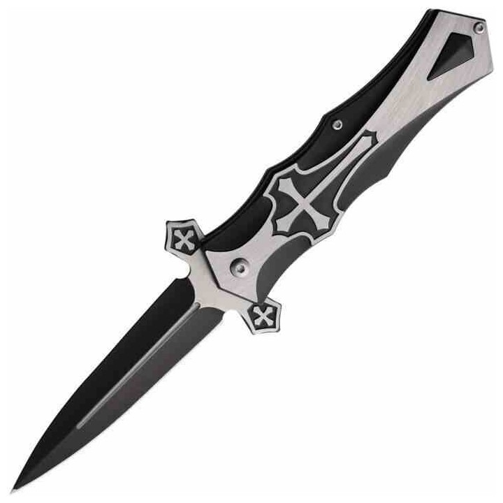 Lot de 2 Couteau Biker ElitEdge Knight A/O Black Lame Acier Inox Dagger Manche Abs Clip Linerlock EE10817BK - Livraison Gratuite