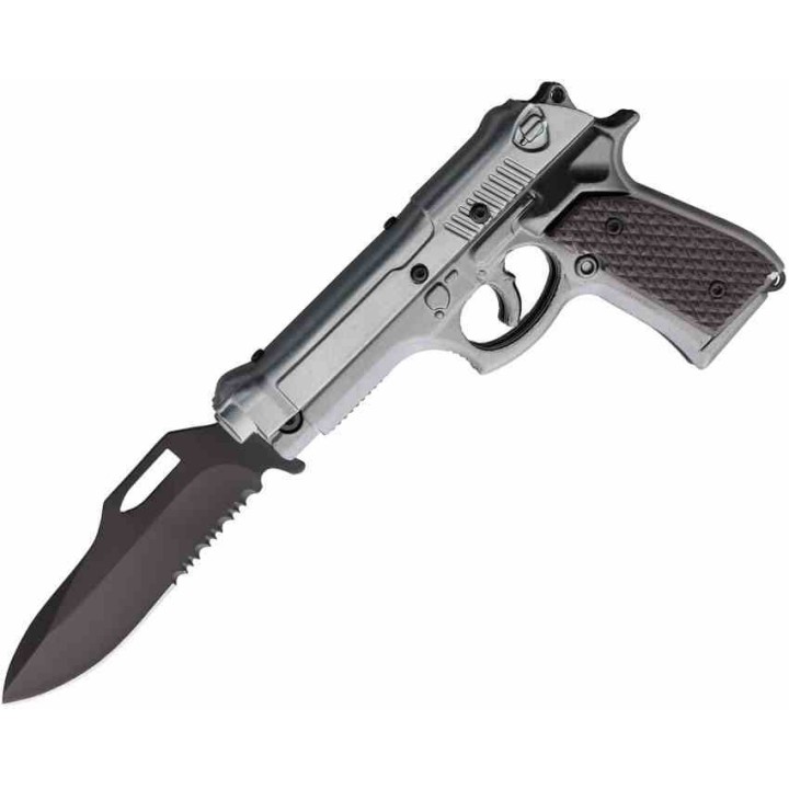 Couteau Pistolet Elitedge Pistol Linerlock A/O Lame Acier 420C Manche Gray Aluminium Etui Nylon EE10930GY - Livraison Gratuite