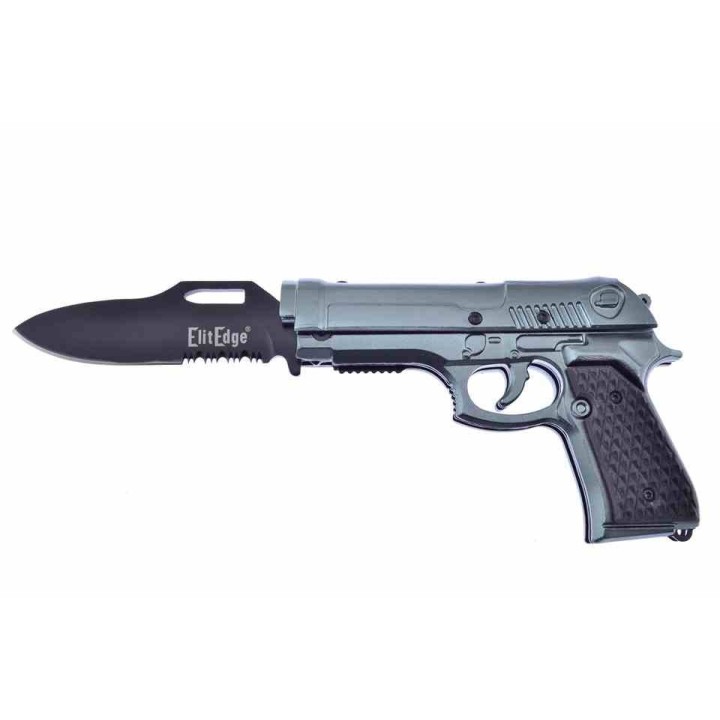 Couteau Pistolet Elitedge Pistol Linerlock A/O Lame Acier 420C Manche Gray Aluminium Etui Nylon EE10930GY - Livraison Gratuite