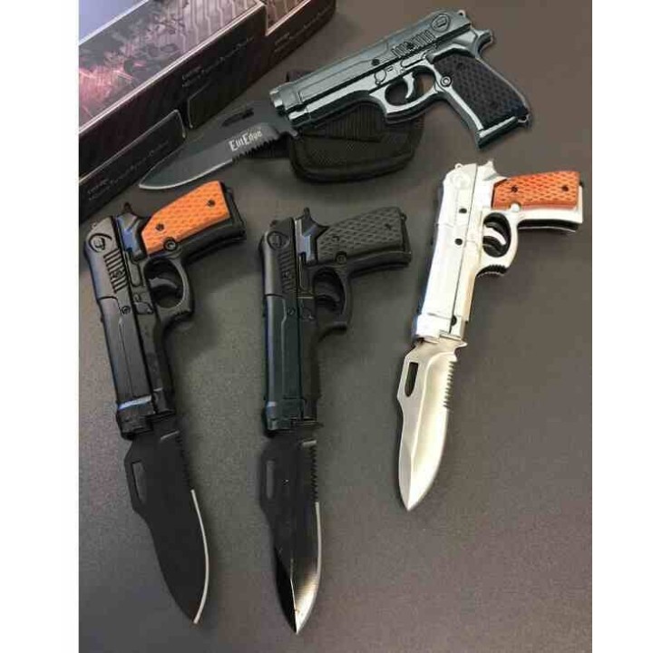Couteau Pistolet Elitedge Pistol Linerlock A/O Lame Acier 420C Manche Silver Alu Etui Nylon EE10930SW - Livraison Gratuite