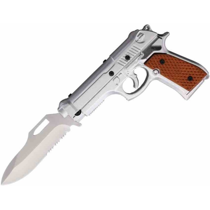 Couteau Pistolet Elitedge Pistol Linerlock A/O Lame Acier 420C Manche Silver Alu Etui Nylon EE10930SW - Livraison Gratuite
