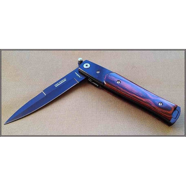 Couteau Stiletto Tac Folder Assisted Opening Lame Acier Carbone/Inox Manche Bois TF428WB - Livraison Gratuite