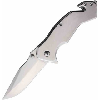 Lot de 3 Couteau Elitedge Rescue Linerlock A/O Silver Lame Acier Inox Manche Acier Inox Clip EE10952SL - Livraison Gratuite