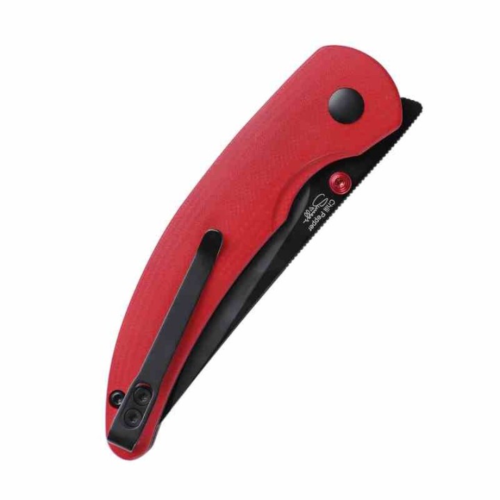 Couteau Kizer Chili Pepper Red Lame Acier 154CM Black Trailing Point Manche G10 Button Lock Clip KIV3601C1 - Livraison Gratuite