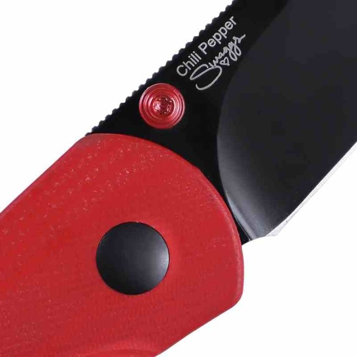 Couteau Kizer Chili Pepper Red Lame Acier 154CM Black Trailing Point Manche G10 Button Lock Clip KIV3601C1 - Livraison Gratuite