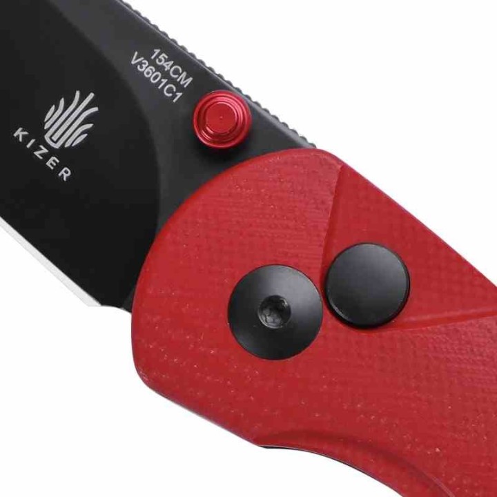 Couteau Kizer Chili Pepper Red Lame Acier 154CM Black Trailing Point Manche G10 Button Lock Clip KIV3601C1 - Livraison Gratuite