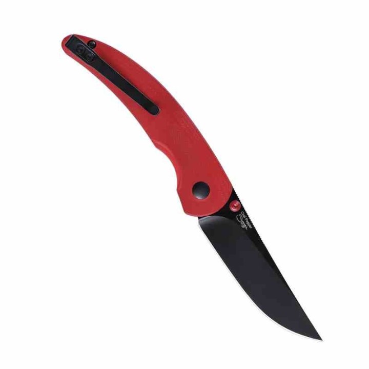 Couteau Kizer Chili Pepper Red Lame Acier 154CM Black Trailing Point Manche G10 Button Lock Clip KIV3601C1 - Livraison Gratuite