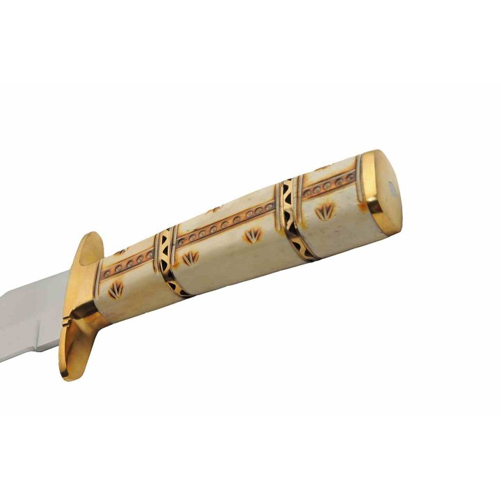  Couteau de Chasse Trappeur Western Hunter Bone Manche Os Lame Acier Inox Etui Cuir PA203499 - Livraison Gratuite