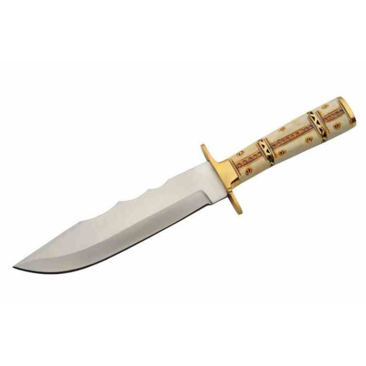  Couteau de Chasse Trappeur Western Hunter Bone Manche Os Lame Acier Inox Etui Cuir PA203499 - Livraison Gratuite