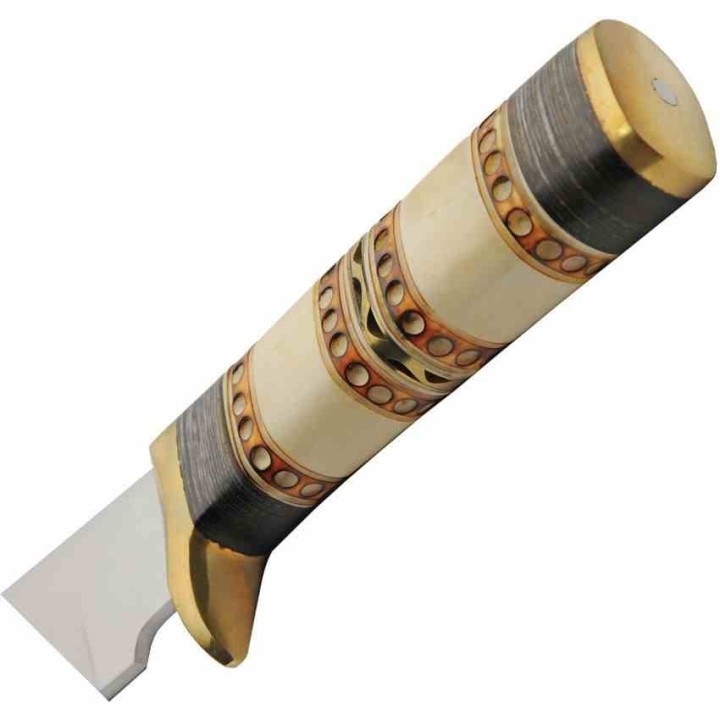  Couteau de Chasse Trappeur Ring Bone Hunter Manche Os Lame Acier Inox Etui Cuir PA203496 - Livraison Gratuite