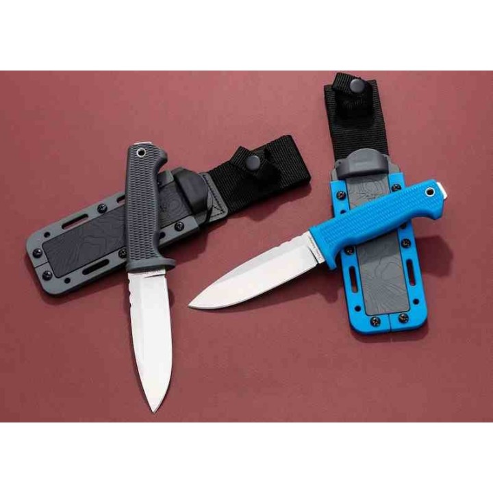 Couteau Demko FREEREIGN Drop Point Blue Lame Acier AUS-10A Satin Manche TPE Etui Kydex DEMAD22BBK - Livraison Gratuite