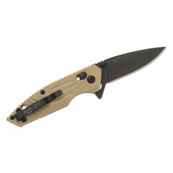 Couteau Bear OPS Mini Rancor IX Lame Acier D2 Black Plain Edge Manche Desert Zytel Clip USA BCMC900DS7B - Livraison Gratuite