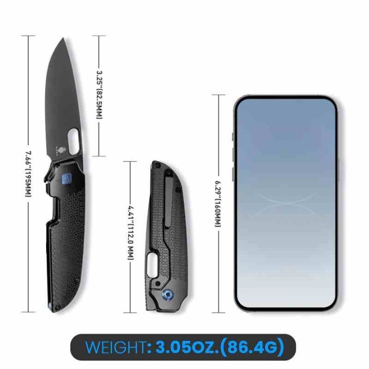 Couteau Kizer Varatas Black Titane Lame Acier S35VN BLK IKBS Frame Lock Clip KI3637A2 - Livraison Gratuite