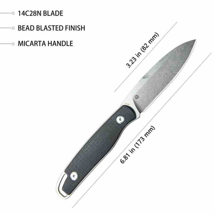 Couteau Kubey Dust Devil Black Manche Micarta Lame Acier 14C28N Beadblast Etui Kydex KUB357A - Livraison Gratuite