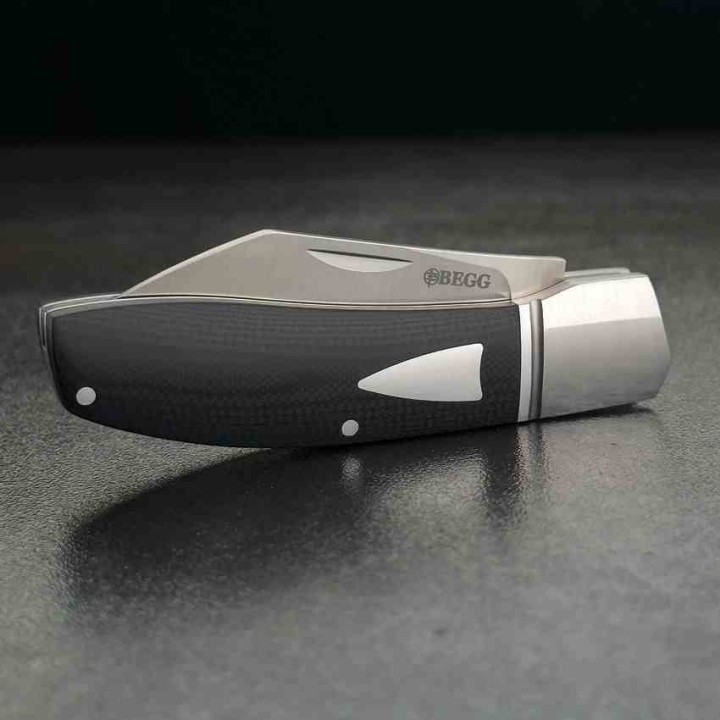 Couteau Begg Knives Traditional Large Slipjoint Lame Acier 14C28N Sheepsfoot Manche Black G10 BG035 - Livraison Gratuite