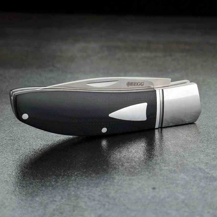Couteau Begg Knives Traditional Large Slipjoint Lame Acier 14C28N Drop Point Manche Black G10 BG037 - Livraison Gratuite