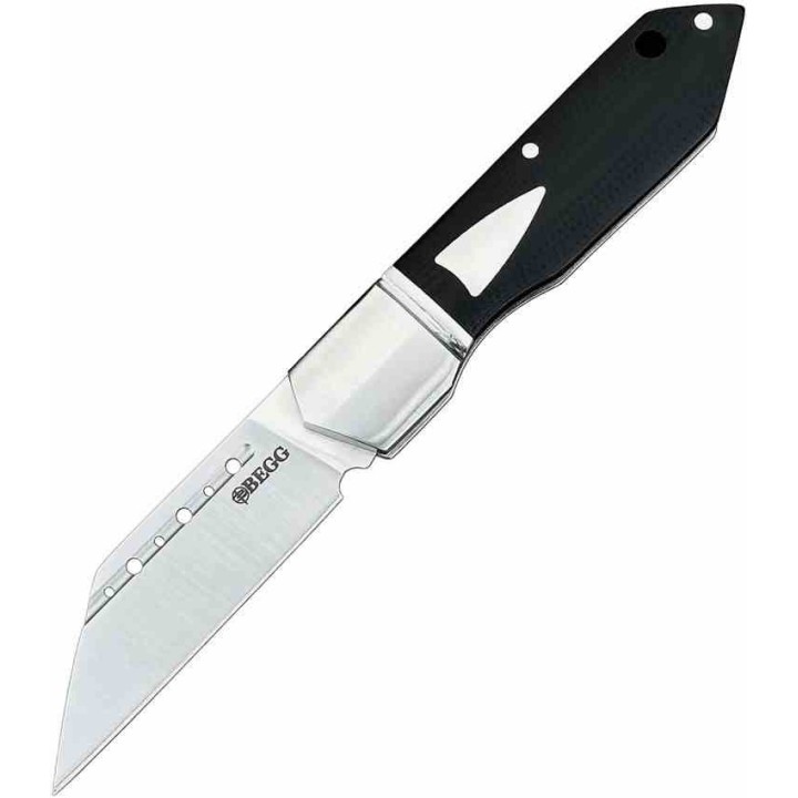 Couteau Begg Knives Traditional Large Slipjoint Lame Acier 14C28N Tanto Reverse Manche Black G10 BG036 - Livraison Gratuite