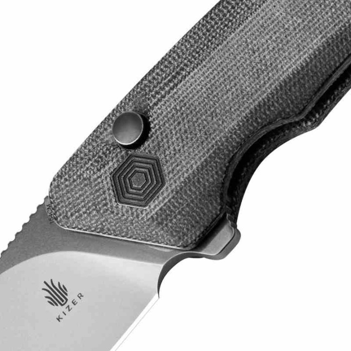Couteau Kizer Invictus Black Lame Drop Point Acier 154CM SW Manche Micarta Button Lock Clip KIV3602C1 - Livraison Gratuite