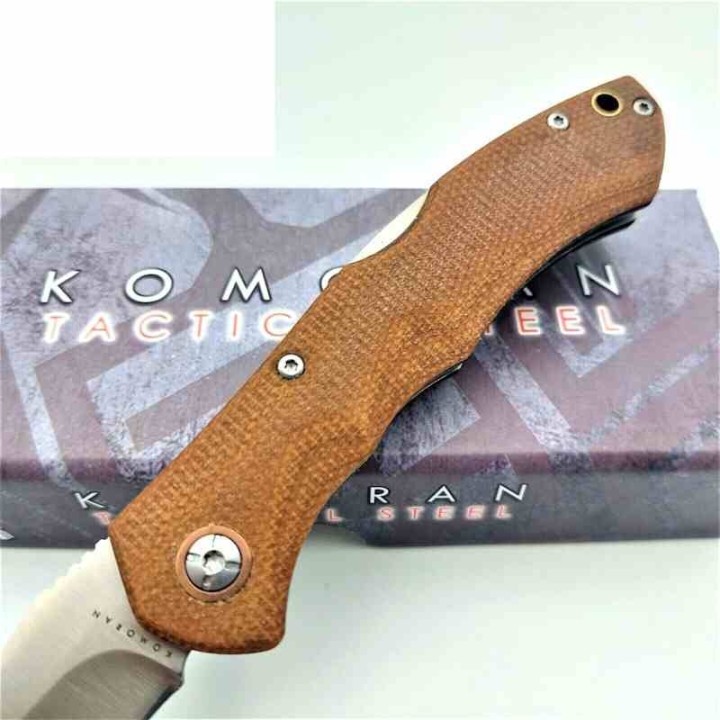 Couteau Komoran Tanto Lockback Brown Manche Micarta Lame Acier Inox Clip KO039 - Livraison Gratuite