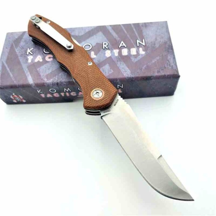 Couteau Komoran Tanto Lockback Brown Manche Micarta Lame Acier Inox Clip KO039 - Livraison Gratuite