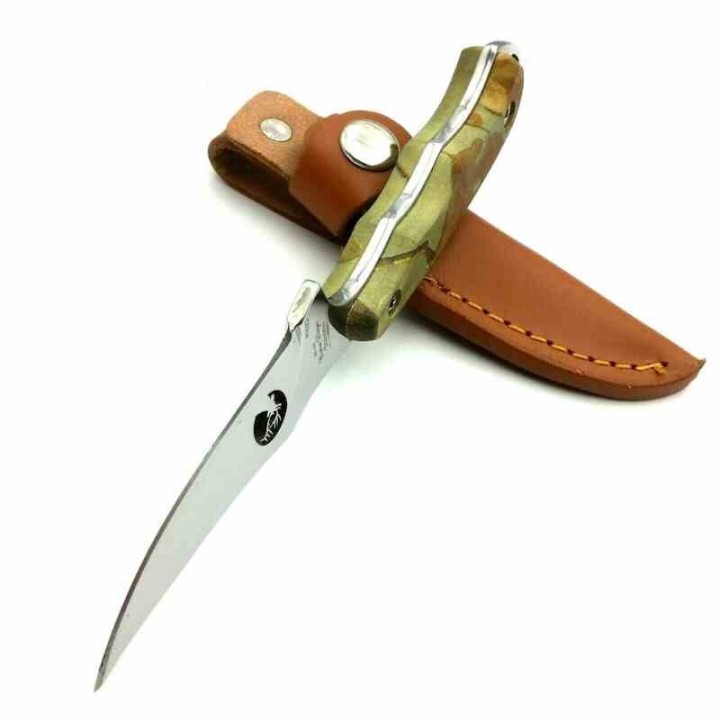Couteau Elk Ridge Upswept Hunter Camo Manche Pakkawood Lame Acier 440 Etui Cuir ER059CA - Livraison Gratuite