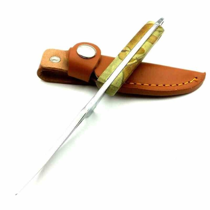 Couteau Elk Ridge Upswept Hunter Camo Manche Pakkawood Lame Acier 440 Etui Cuir ER059CA - Livraison Gratuite