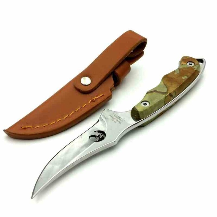 Couteau Elk Ridge Upswept Hunter Camo Manche Pakkawood Lame Acier 440 Etui Cuir ER059CA - Livraison Gratuite