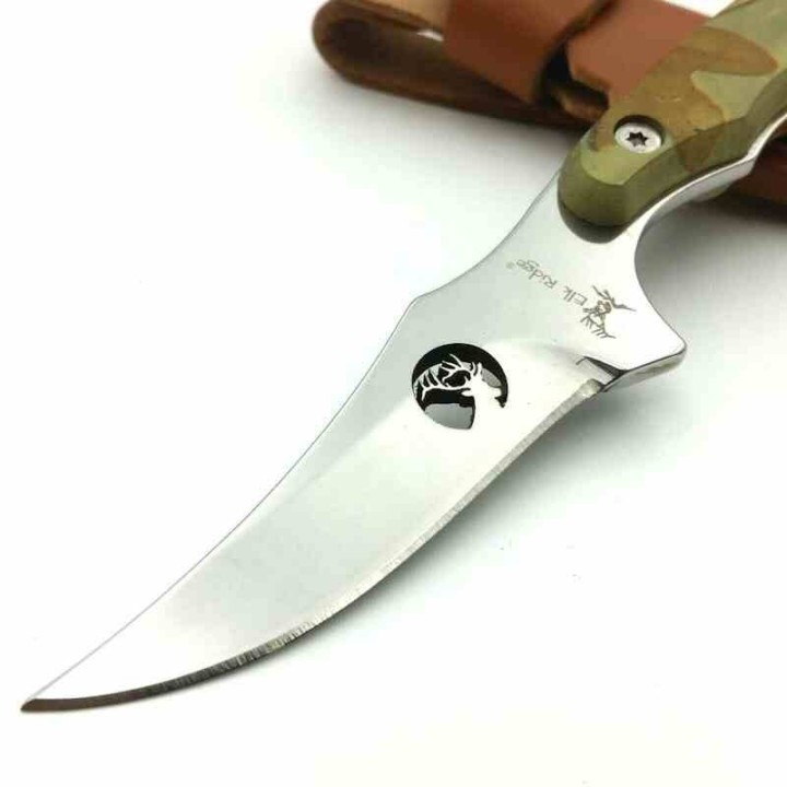 Couteau Elk Ridge Upswept Hunter Camo Manche Pakkawood Lame Acier 440 Etui Cuir ER059CA - Livraison Gratuite