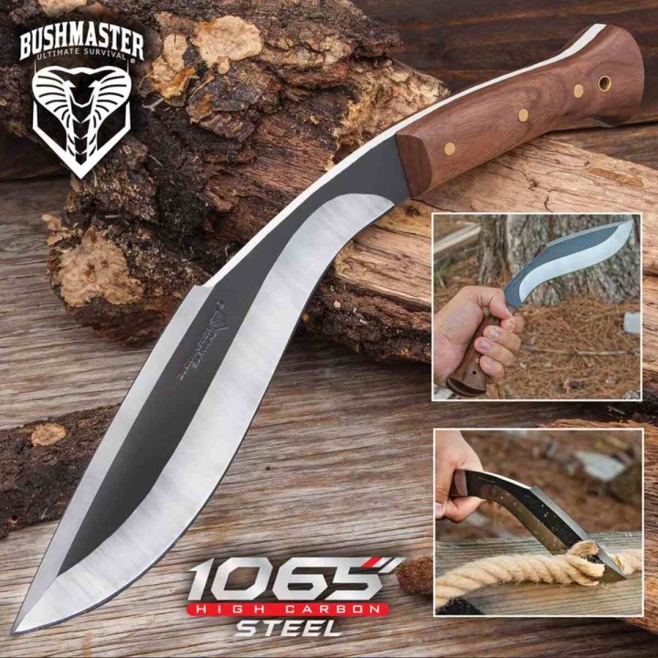 Couteau Kukkri United Cutlery Bushmaster Kukri Lame Acier Carbone 1065 Manche Bois Etui Cuir UC3496 - Livraison Gratuite
