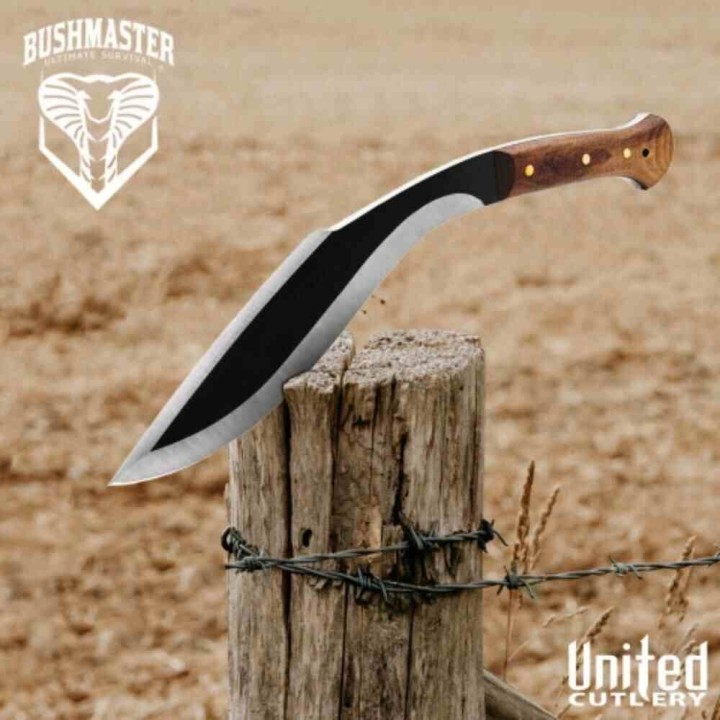 Couteau Kukkri United Cutlery Bushmaster Kukri Lame Acier Carbone 1065 Manche Bois Etui Cuir UC3496 - Livraison Gratuite