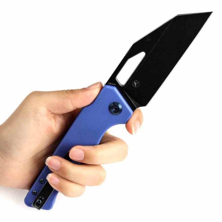 Couteau KANSEPT Egress Blue Manche G10 Lame Acier 14C28N Tanto Reverse BLK Linerlock Clip KT1033A2 - Livraison Gratuite