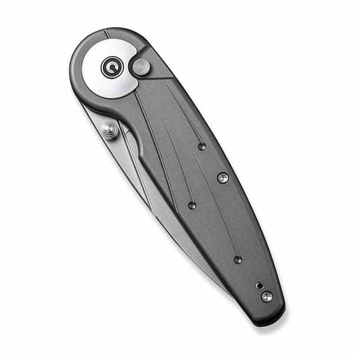 Couteau CIVIVI Starflare Gray Manche Alu Lame Wharncliffe Acier Nitro-V Satin IKBS Button Lock CIVC230522 - Livraison Gratuite
