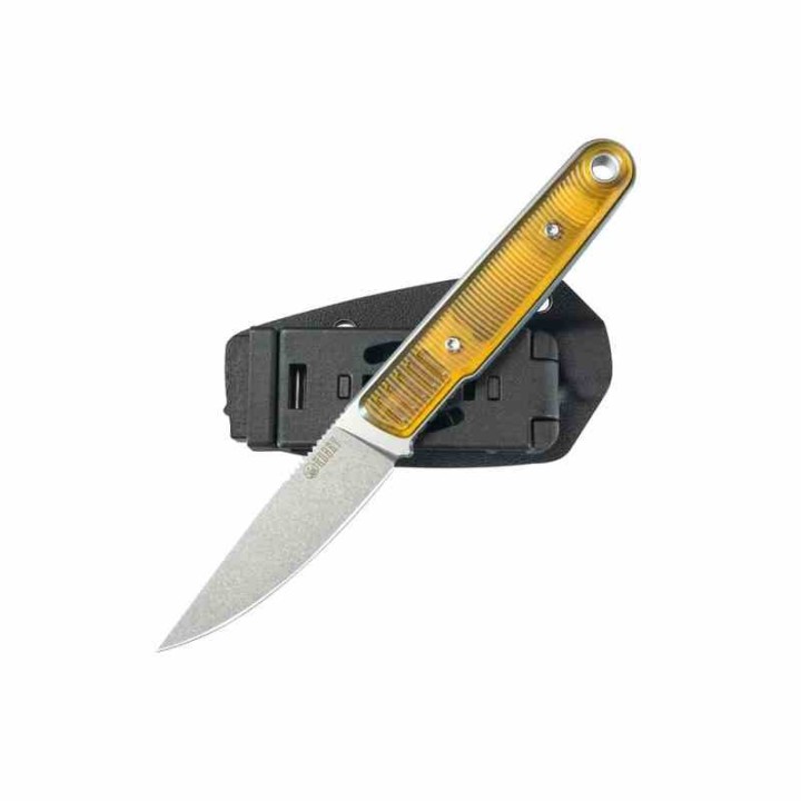 Couteau Kubey JL Fixie Yellow Manche Ultem Lame Beadblast Acier 14C28N Etui Kydex KUB356C - Livraison Gratuite