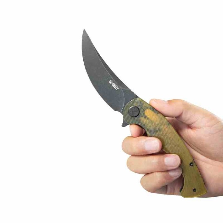 Couteau Kubey Scimitar Yellow Manche Ultem Lame Acier 14C28N Blackwash IKBS Linerlock Clip KUB173H - Livraison Gratuite