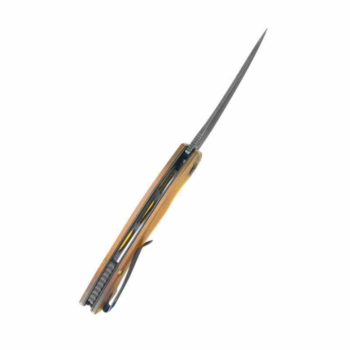Couteau Kubey Scimitar Yellow Manche Ultem Lame Acier 14C28N Blackwash IKBS Linerlock Clip KUB173H - Livraison Gratuite