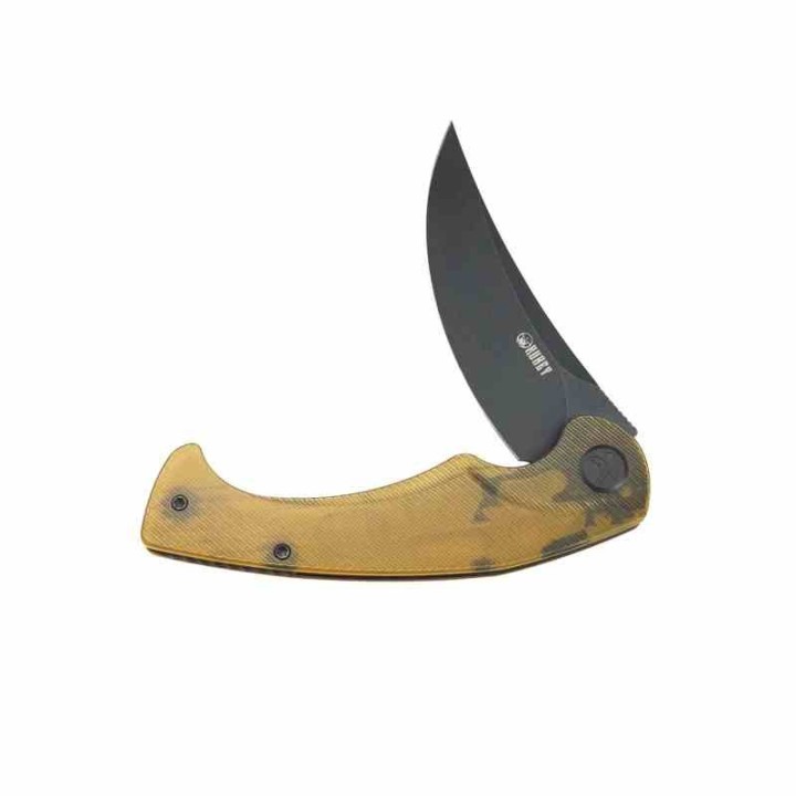 Couteau Kubey Scimitar Yellow Manche Ultem Lame Acier 14C28N Blackwash IKBS Linerlock Clip KUB173H - Livraison Gratuite