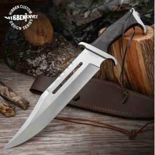 Couteau Rambo Hibben III Bowie Lame Acier 7Cr13 Manche Bois Etui Cuir UC3599 - Livraison Gratuite