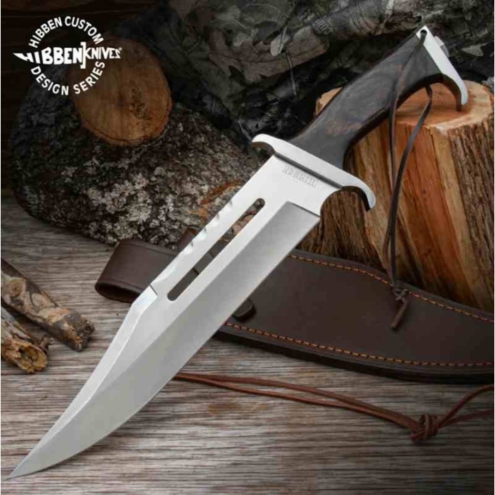 Couteau Rambo Hibben III Bowie Lame Acier 7Cr13 Manche Bois Etui Cuir UC3599 - Livraison Gratuite