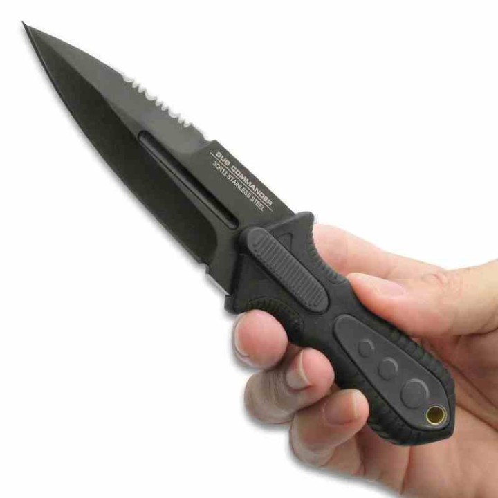 Dague United Cutlery Combat Sub Commander Lame Acier 3Cr13 Manche TPR Etui Abs UC3246 - Livraison Gratuite