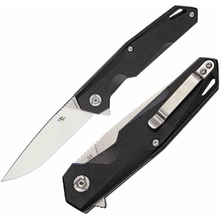 Couteau CH Knives Black Manche G10 Lame Acier D2 IKBS Linerlock Clip CH1047BK - Livraison Gratuite