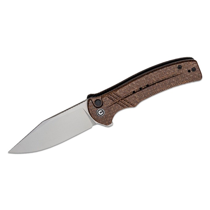 Couteau CIVIVI Cogent Brown Button Lock Manche Micarta Lame Acier 14C28N IKBS Clip CIVC20038D6 - Livraison Gratuite
