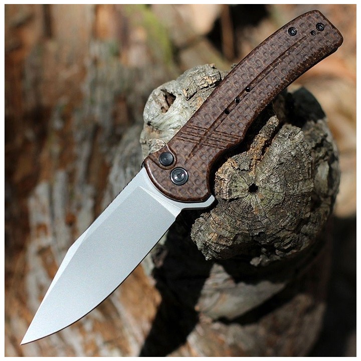 Couteau CIVIVI Cogent Brown Button Lock Manche Micarta Lame Acier 14C28N IKBS Clip CIVC20038D6 - Livraison Gratuite