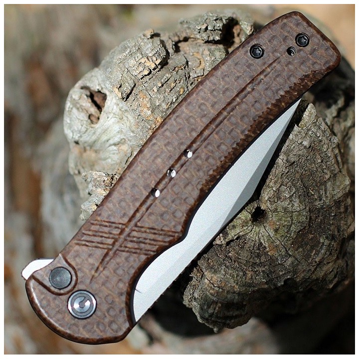 Couteau CIVIVI Cogent Brown Button Lock Manche Micarta Lame Acier 14C28N IKBS Clip CIVC20038D6 - Livraison Gratuite