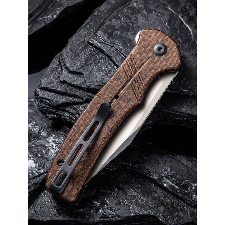 Couteau CIVIVI Cogent Brown Button Lock Manche Micarta Lame Acier 14C28N IKBS Clip CIVC20038D6 - Livraison Gratuite
