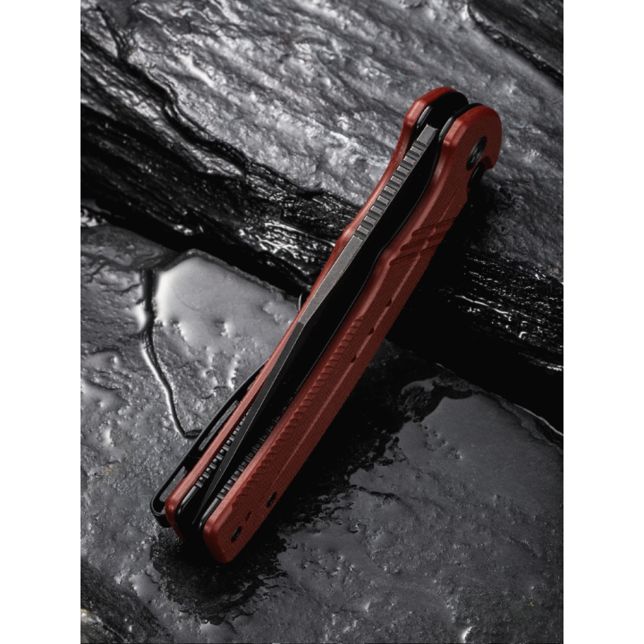 Couteau CIVIVI Cogent Burgundy Button Lock Manche G10 Lame Acier 14C28N Part Serr IKBS Clip CIVC20038E2 - Livraison Gratuite