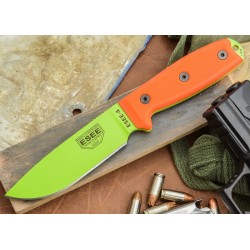 Couteau de Survie Esee Model 4 Plain Lame carbone 1095 Venom Green Orange G-10 Made In USA ES4PVG - Livraison Gratuite