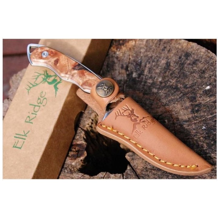 Couteau SKINNER ELK RIDGE ER059 CHASSE Sharpfinger Style Burlwood