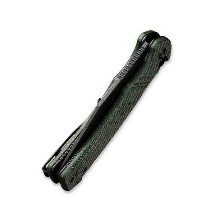 Couteau CIVIVI Cogent Green Button Lock Manche Micarta Lame Acier 14C28N Part Serr IKBS Clip CIVC20038E4 - Livraison Gratuite